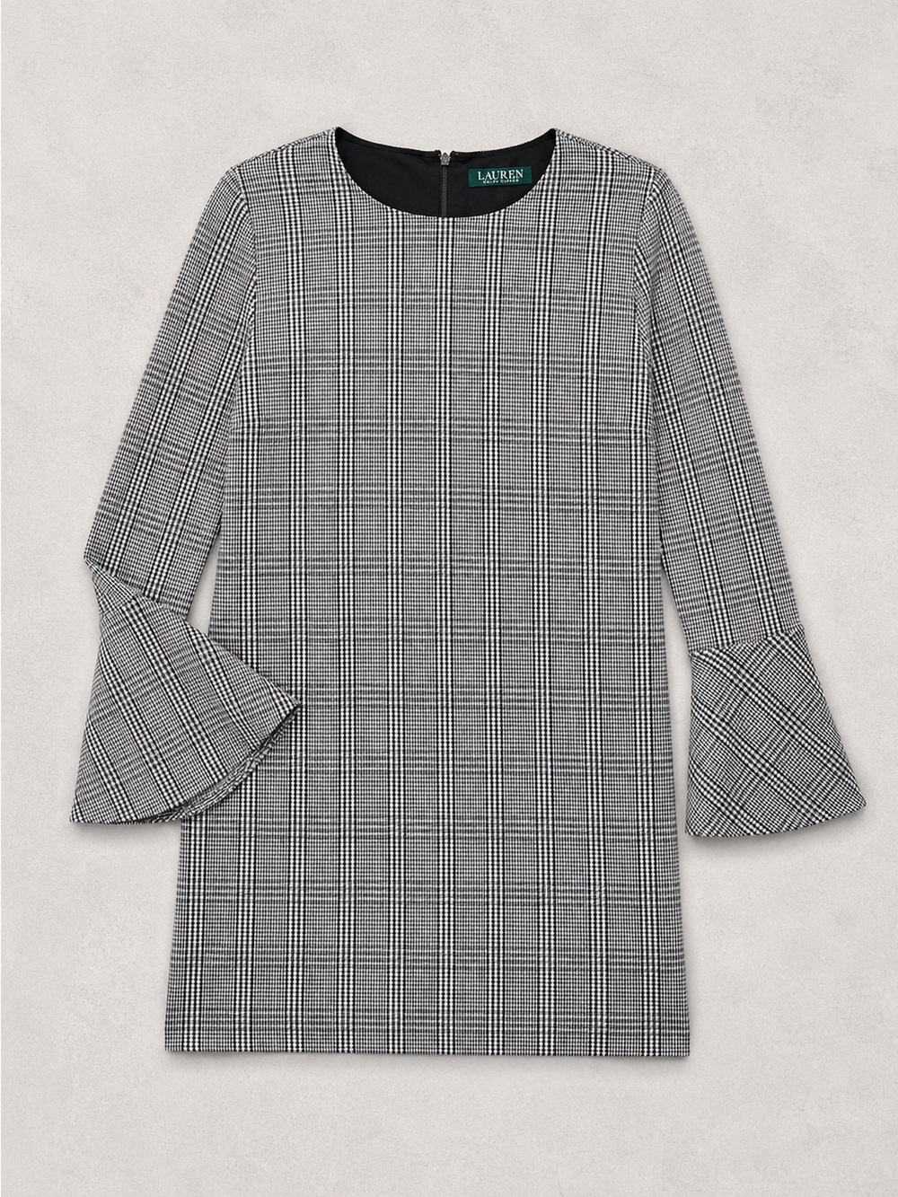 Lauren Ralph Lauren Glen Plaid Bell Sleeve Shift Dress Size 16 Black White